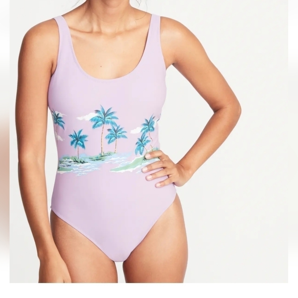 Old Navy Purple Palm Trees One Piece Swimsuit